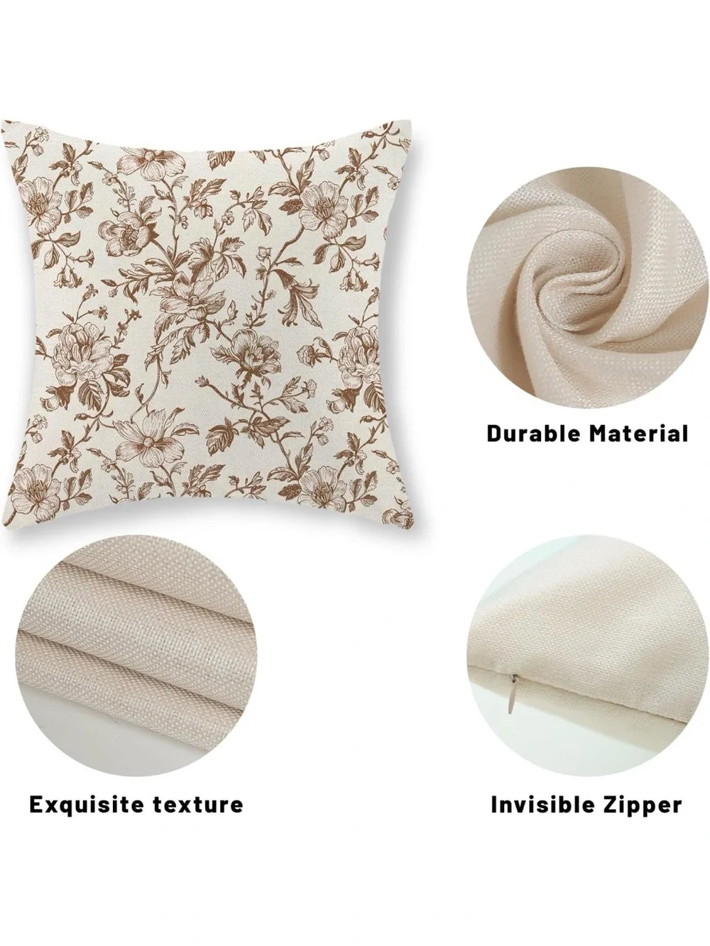 Floral Toile Decorative Throw Pillow Pair in Brown on Cream NWT
